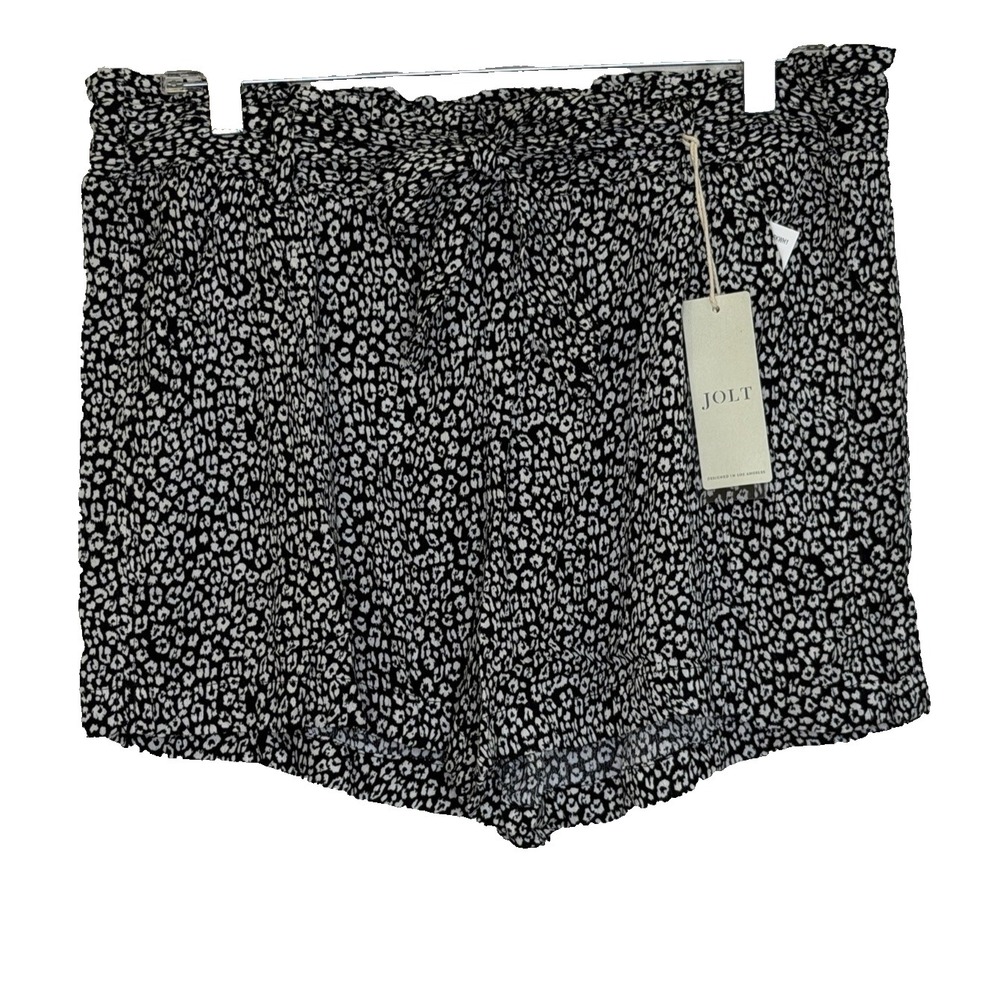 Jolt Paperbag Shorts Juniors Size XL Black White Tie Elastic Waist Pockets NEW